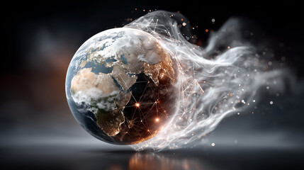 Erde in dynamischer Energie- und Lichtbewegung als globales Konzeptmotiv