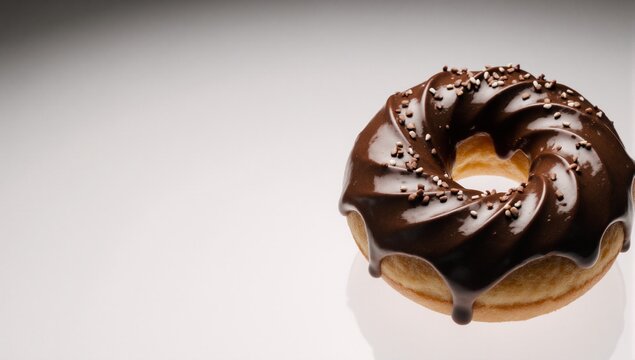 A single delectable chocolate donut on a white background