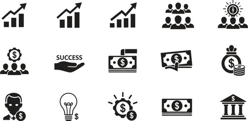 Fototapeta premium Financial Success Growth Investment Strategy Teamwork Idea Concept Icons Set