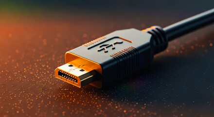A close-up view of an HDMI cable displaying cutting-edge technology and connectivity. Its intricate design and advanced capabilities stand out as essential in the digital era.
