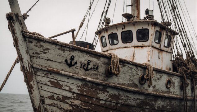 Old fishing boat in a side view