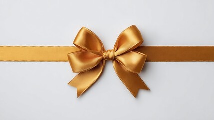 Elegant golden ribbon tied into a bow, perfect for gift wrapping or adding a touch of sophistication to any project. Its glossy texture enhances its appeal on any object.