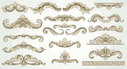 Fototapeta premium A beautiful collection of vintage baroque style scroll ornaments and elegant floral decorative design elements for page layout