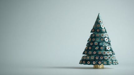 Unique Christmas tree made from recycled circuit boards on a light gray background