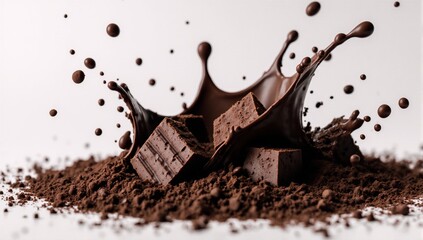 Fototapeta premium Dynamic chocolate splash with indulgent rich pieces