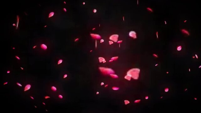 Romantic Rose Petals Falling and Floating Animation Black Background