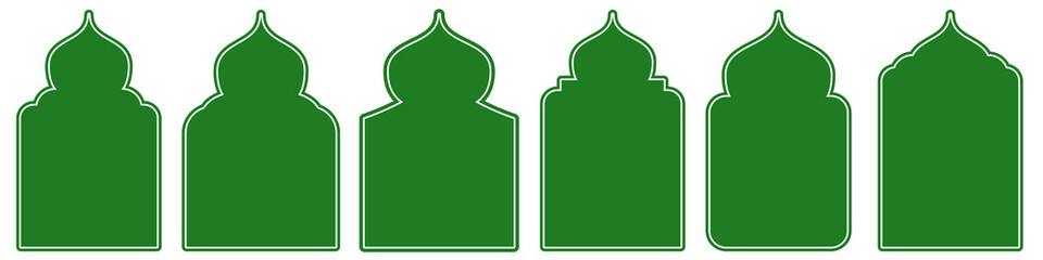 Flat Style Vector Design of Islamic Window and Door Frames. Modern aesthetic vector set featuring classic Islamic shapes and geometric patterns. Perfect for Ramadan, Eid, and Arabian culture graphic.