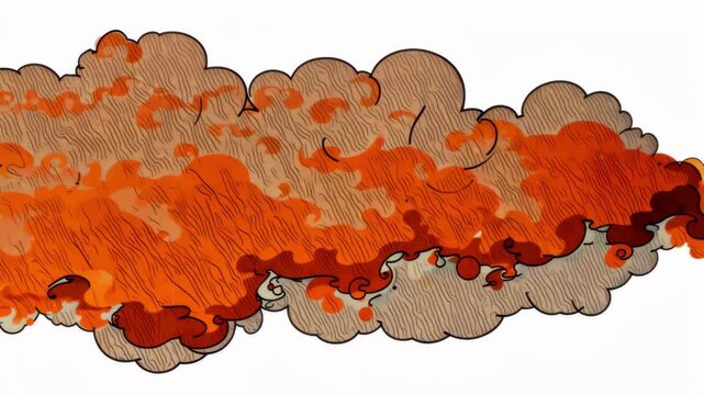 Cartoon Fire Smoke Explosion Transition. Stylized orange and red cloud expansion for funny VFX reveals.