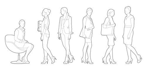 Office women without background in vector CAD design style