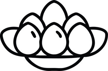 Black and white line art icons of a bento lunch box and a fried egg.