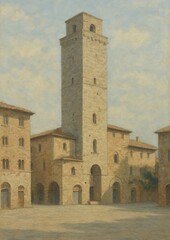 Obraz premium Historic tower amidst serene architecture.