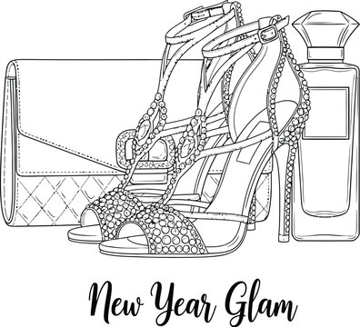 Glamorous high heels with clutch and perfume bottle for a special occasion style