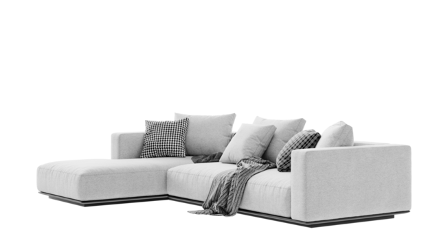 Contemporary white couch on an isolated background. Furniture for collages, graphics designs, and presentations.