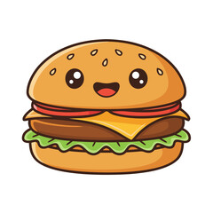 Cute Cartoon Burger Vector Illustration