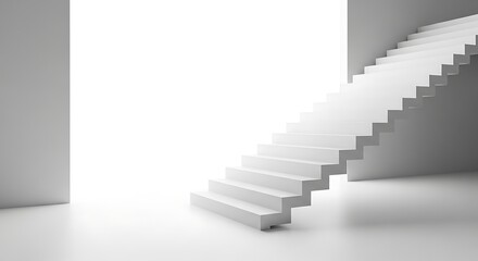 Minimalist white staircase leading up to a bright opening.