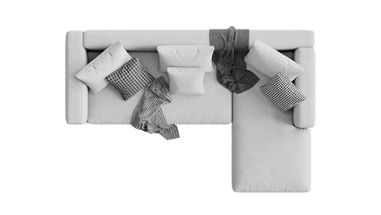 White couch with pillows on a transparent background. Furniture for collages, graphics designs, and presentations.