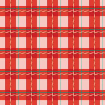 Christmas red check print for kitchen textiles, cozy decor. Scottish check, Madras style, Gingham.