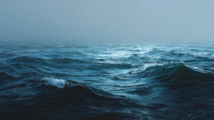 Fototapeta premium Expansive blue sea under clear sky with gentle waves reflecting sunlight and distant horizon in peaceful coastal landscape