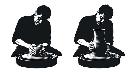 A potter skillfully crafting pottery with focused concentration on the wheel