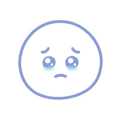 手書きのうるうるした涙目のかわいい絵文字 - 上目遣いで訴える悲しい表情のぴえん顔の線画イラスト素材