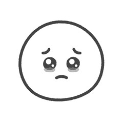 手書きのうるうるした涙目のかわいい絵文字 - 上目遣いで訴える悲しそうな表情のぴえん顔の線画イラスト