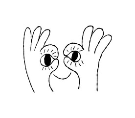 Vector line simple illustrations, hands and gesture in outline style, sticker gesture, print and poster design, funny mascot