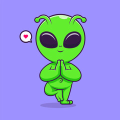 Cute Alien Meditation Yoga Cartoon