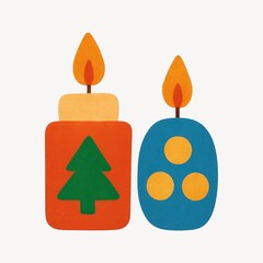 Festive candles with colorful designs.