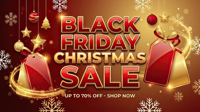 Black friday christmas sale event offers big discounts on gift tags with snowflakes.