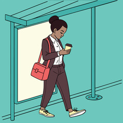 Business woman walking with coffee