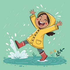 girl rain puddle