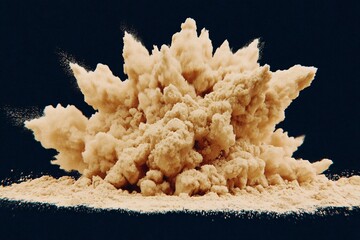 Exploding Dust Beige Powder Cloud Bursting on Dark Backdrop Impact.