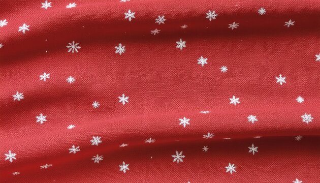 Festive action of snowflake patterns on red fabric textile design seasonal decor indoor setting close-up view holiday aesthetic for creative projects