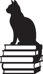 Cat sitting on a stack of books silhouette vector