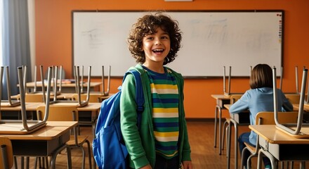Happy Boy Student Ready for First Day Back to School Lessons and Learning Adventures
