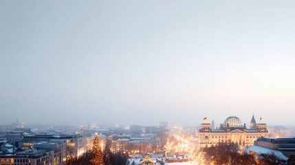 Fototapeta premium Winter skyline illuminated with festive lights, showcasing holiday spirit and traditions
