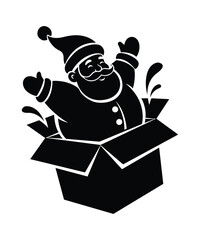 Santa Pop-Out Surprise Box Silhouette Christmas Vector Illustration.