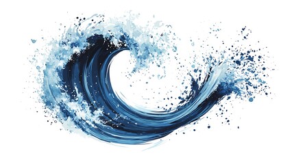 Dynamic depiction of a blue sea wave with splashes, artistic illustration