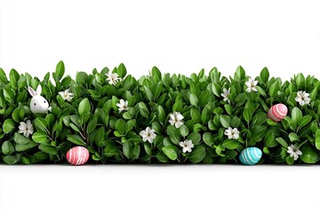 Easter Eggs  Bunny Peeking from Green Bush Festive with spring, and isolated.