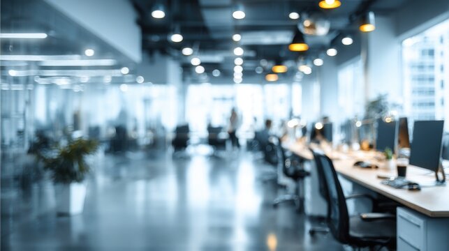 Modern Open-Plan Office Interior with Blurred Background and Contemporary Design Elements