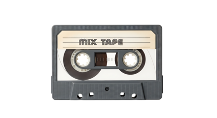 Vintage audio cassette tape with blank label isolated on transparent background, perfect for retro music, nostalgia, and mixtape themed designs