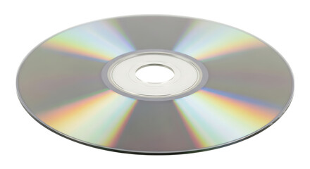 Closeup shot of a shiny compact disc with rainbow reflection, perfect for storing and playing music, movies, and data on a transparent background