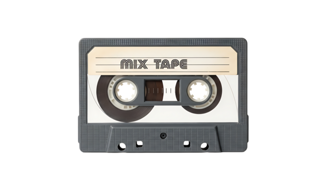 Vintage audio cassette tape with blank label isolated on transparent background, perfect for retro music, nostalgia, and mixtape themed designs