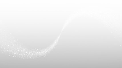 Elegant flowing white particle light trail stream and abstract glowing wave on a gray gradient transparent background.