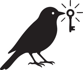 Bird holding a glowing key silhouette vector