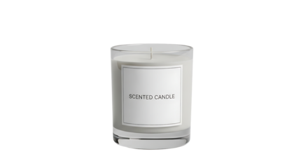 Elegant scented candle in a glass jar isolated on transparent background, creating a cozy and inviting atmosphere for relaxation and tranquility