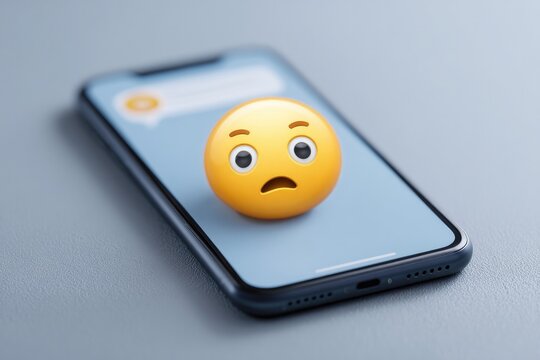 Smartphone displays an anxious emoji, capturing feelings of unce