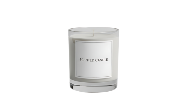 Elegant scented candle in a glass jar isolated on transparent background, creating a cozy and inviting atmosphere for relaxation and tranquility