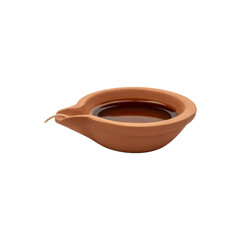 Traditional indian terracotta oil lamp isolated on transparent background