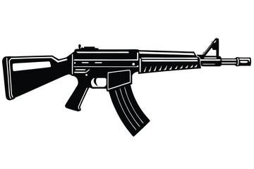 Black silhouette of an assault rifle with a curved magazine